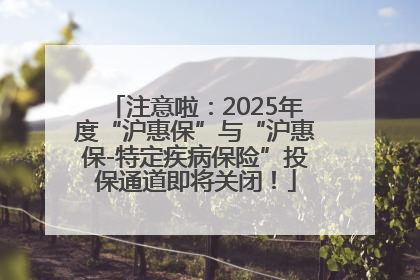 注意啦：2025年度“沪惠保”与“沪惠保-特定疾病保险”投保通道即将关闭！